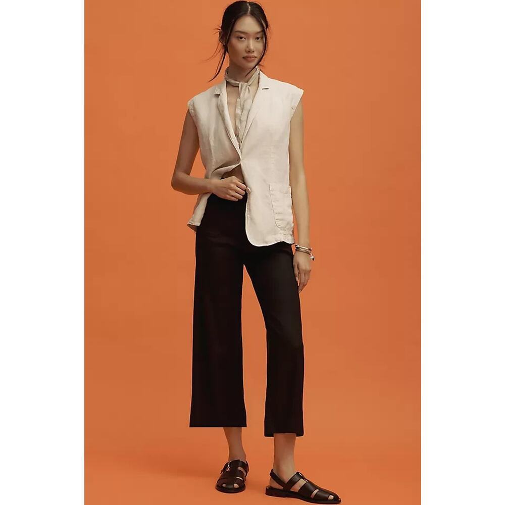 NWT Maeve Colette Cropped Wide-Leg Linen Pants Size 32Tall Black #8G537